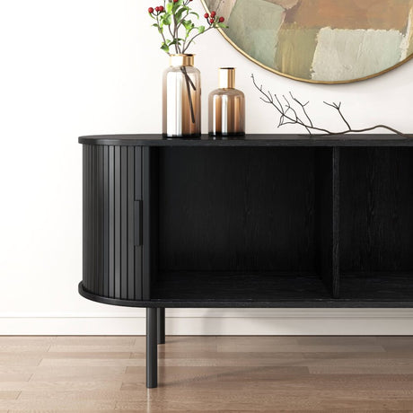 Ribbed Ripple Sideboard with Sliding Doors — Oval Silhouette, Metal Legs — Allure Home Collections