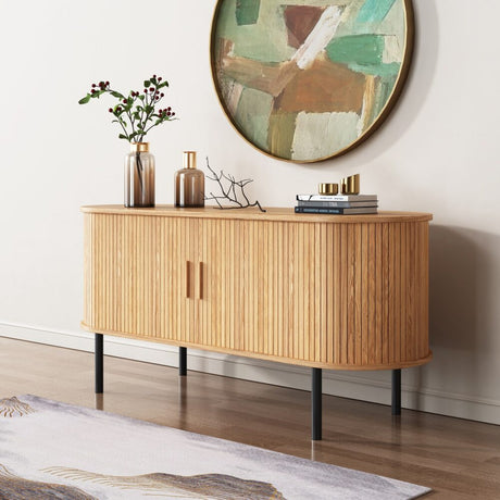Ribbed Ripple Sideboard with Sliding Doors — Oval Silhouette, Metal Legs — Allure Home Collections