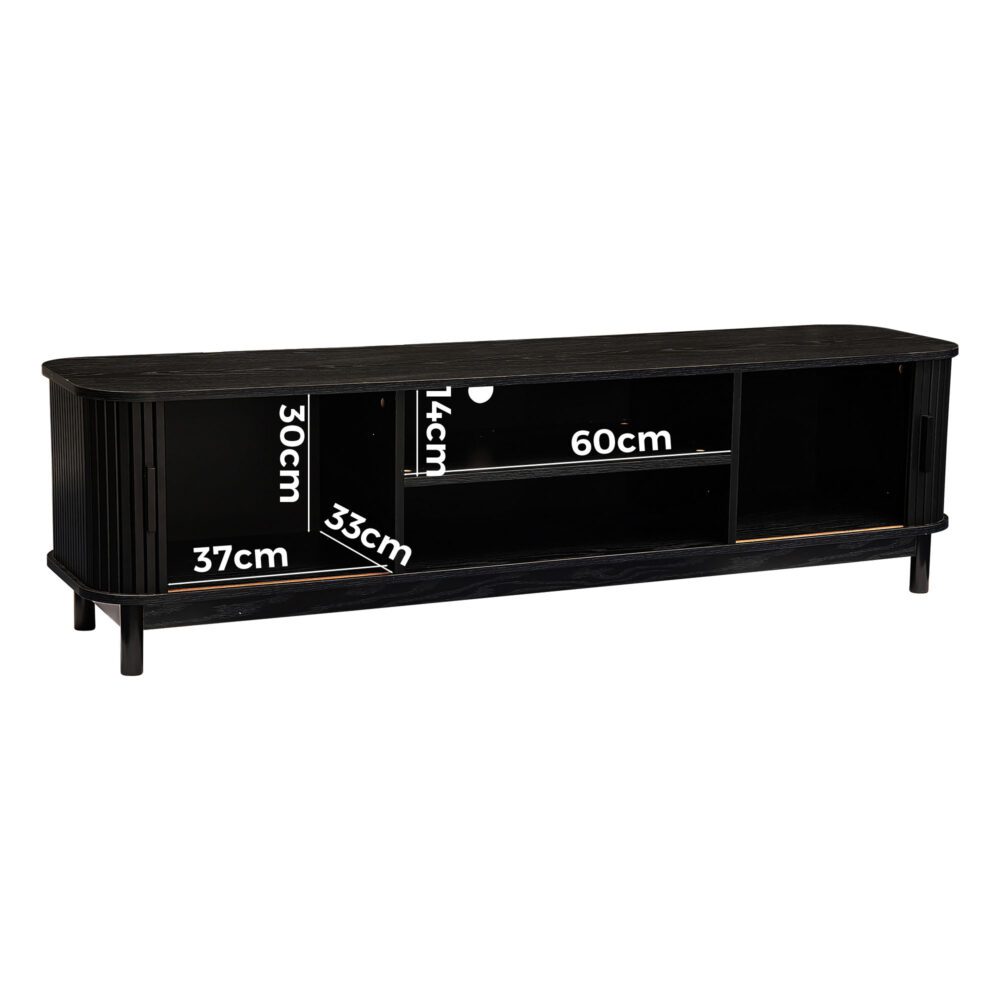 160cm Ribbed Entertainment Unit with Mid-Century and Open Storage — Allure Home Collections