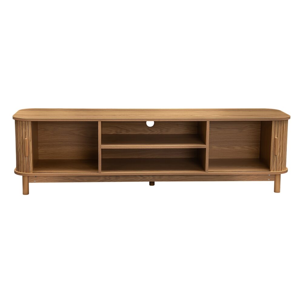 160cm Ribbed Entertainment Unit with Mid-Century and Open Storage — Allure Home Collections