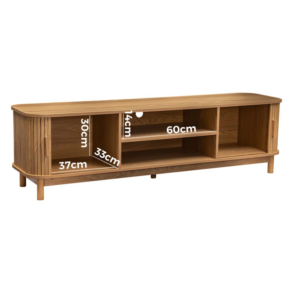 160cm Ribbed Entertainment Unit with Mid-Century and Open Storage — Allure Home Collections