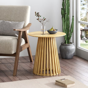 Genoa natural solid timber side table with a slatted base