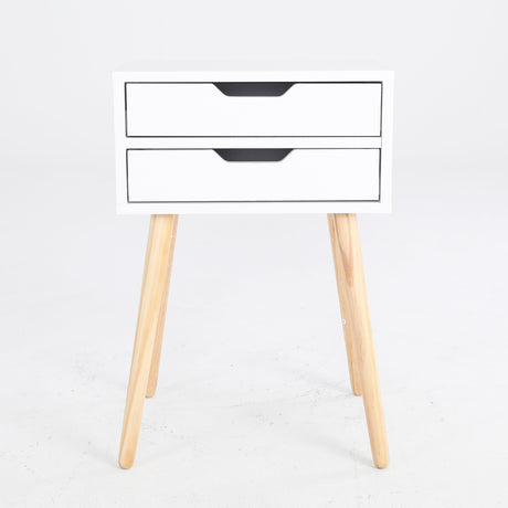 Bedside Table 2 Drawer Wood Leg Storage Cabinet Nightstand SUZY WHITE