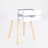 Bedside Table 2 Drawer Wood Leg Storage Cabinet Nightstand SUZY WHITE