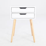 2X Bedside Table 2 Drawer Wood Leg Storage Cabinet Nightstand SUZY WHITE