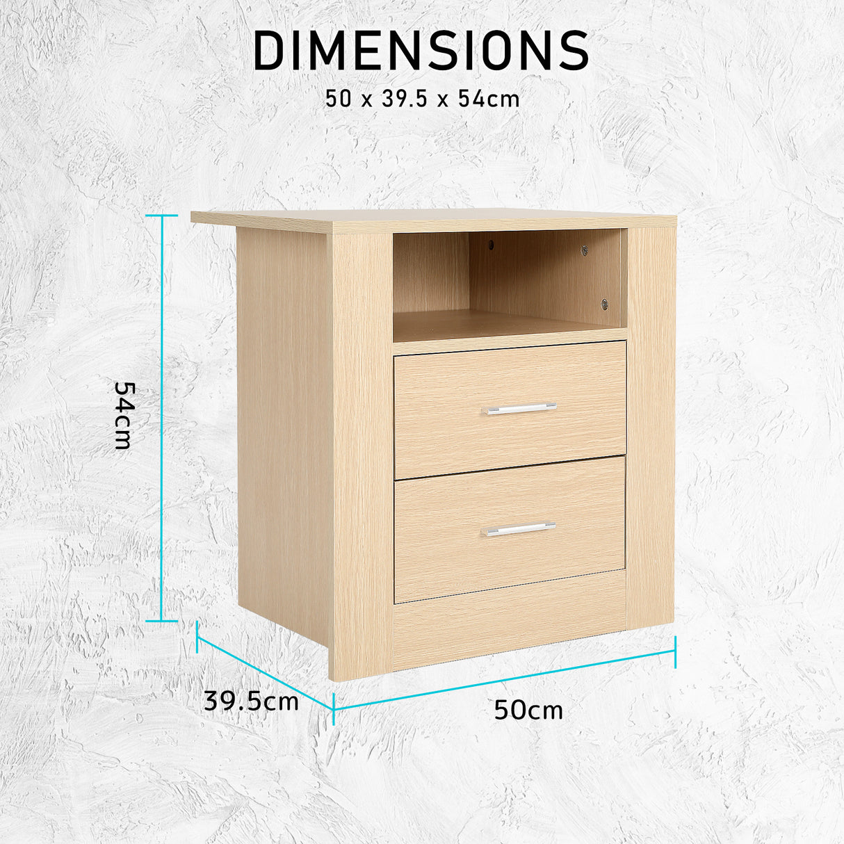 Wardell 2 Drawer Bedside Table, Oak 2pcs