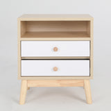 Suffolk Park oak two drawer bedside tables shown as a matching pair in a warm bedroom