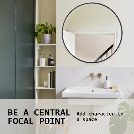 2 Set Wall Mirror Round Aluminum Frame Bathroom 80cm BLACK