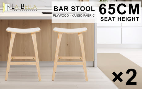 Pair of KANSO wooden padded bar stools at kitchen counter — Allure Home Collections