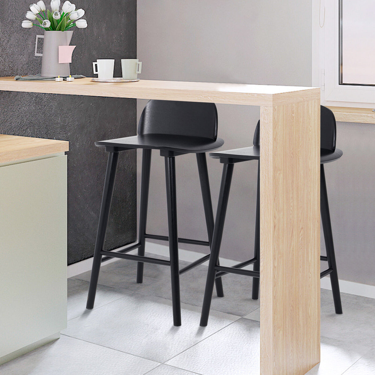 ELISE Black Ash Wood Bar Stool 65cm