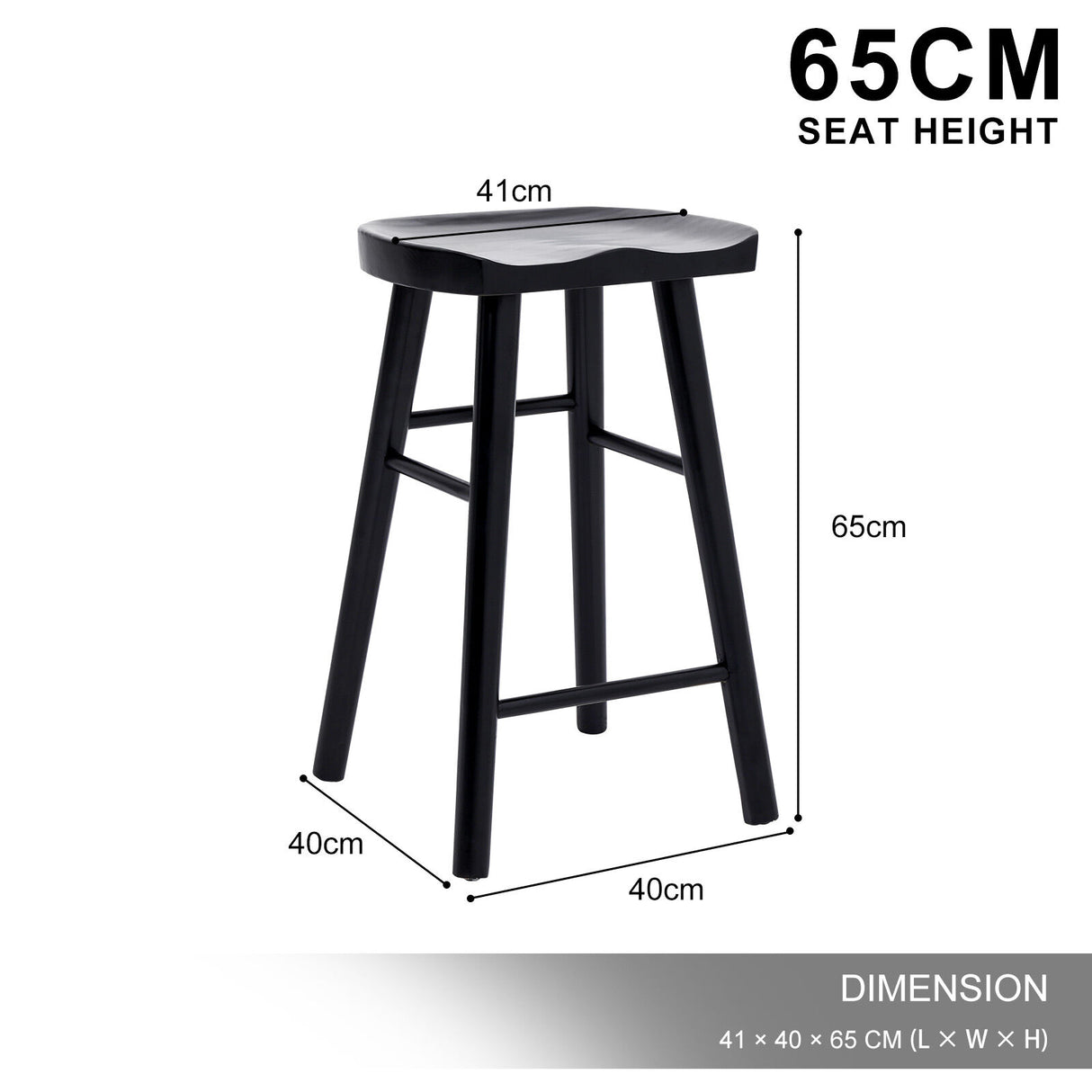 La Bella FRIDA Wooden Bar Stool - Black Finish