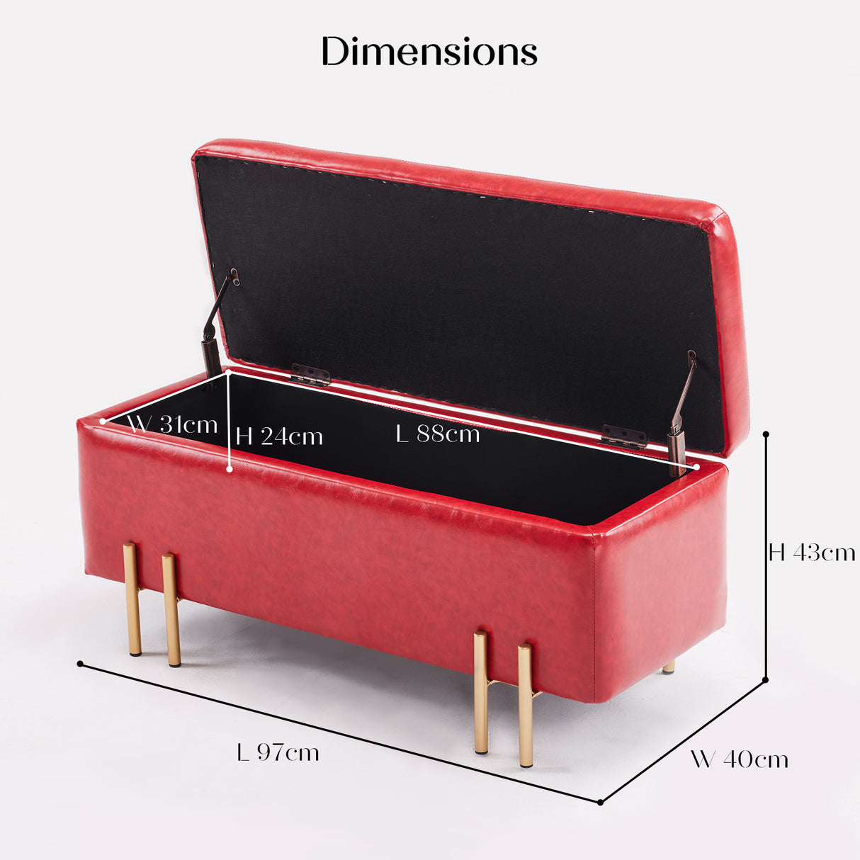 La Bella Red PU Leather Storage Ottoman
