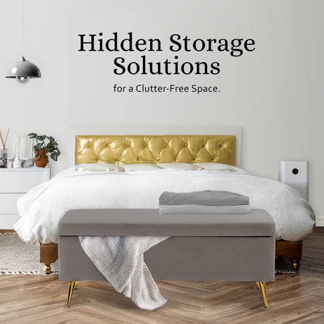 La Bella Grey Velvet Storage Ottoman