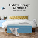 La Bella Ocean Blue Velvet Storage Ottoman