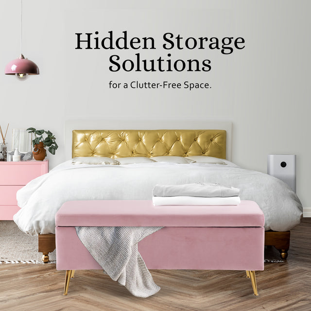 La Bella Pink Velvet Storage Ottoman Bench
