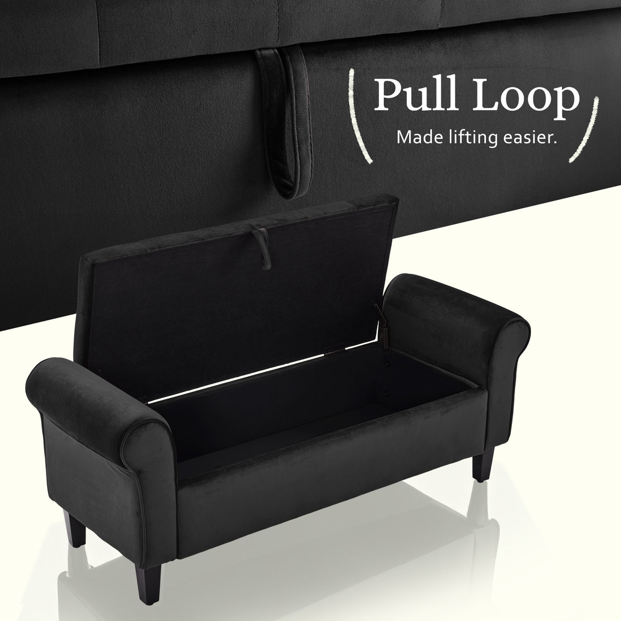 La Bella 132cm Velvet Storage Ottoman Bench Seat Black — Allure Home Collections