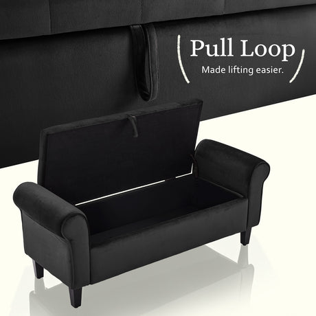 La Bella 132cm Velvet Storage Ottoman Bench Seat Black — Allure Home Collections