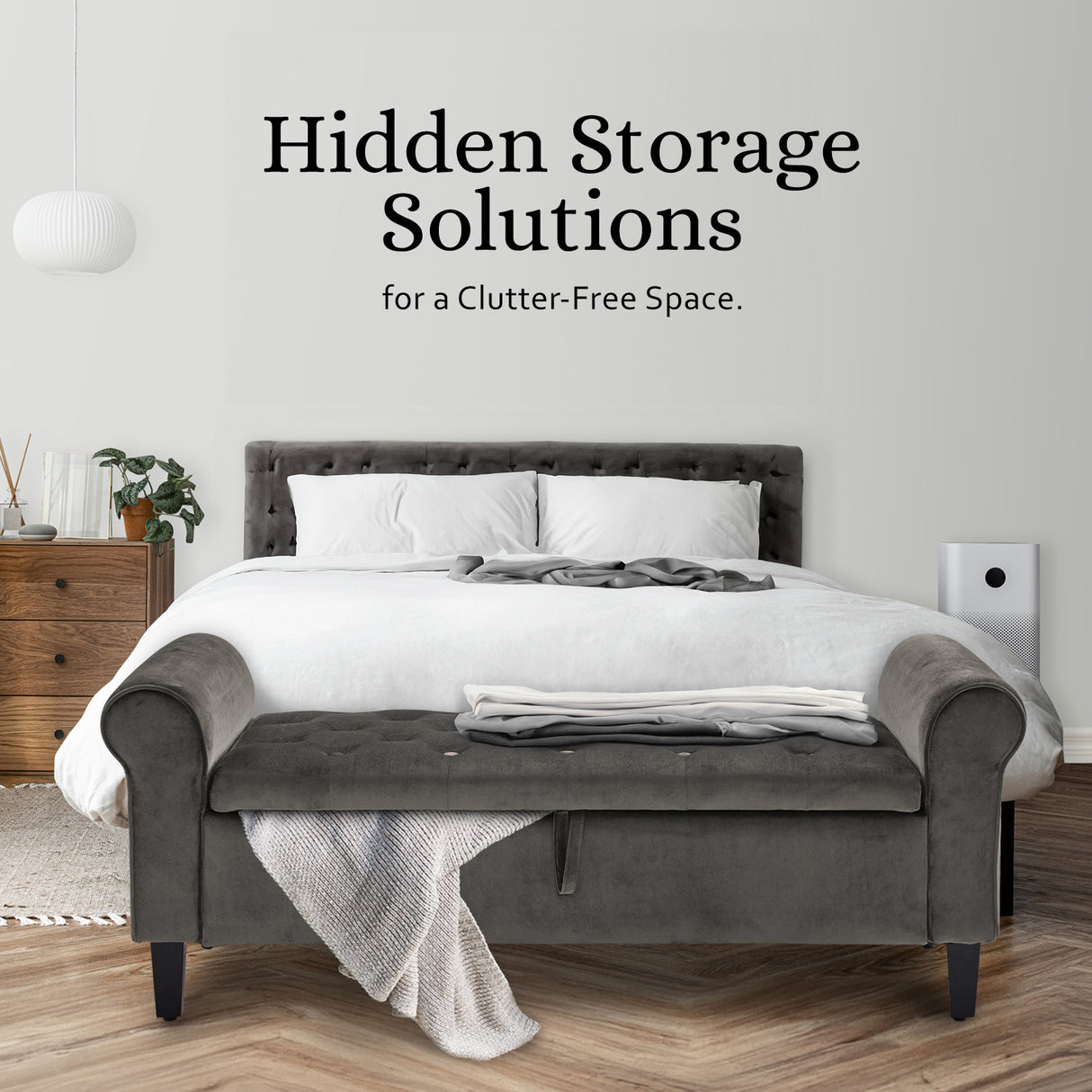La Bella 132cm Velvet Storage Ottoman Bench Seat Grey — Allure Home Collections