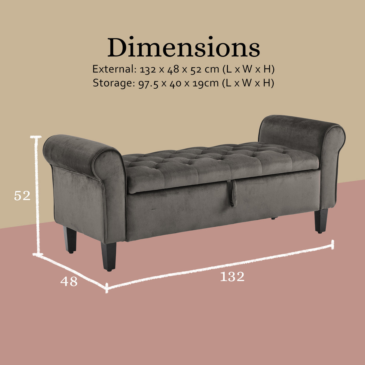 La Bella 132cm Velvet Storage Ottoman Bench Seat Grey — Allure Home Collections