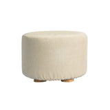 La Bella Round Faux Linen Ottoman with Wooden Legs Beige Black or Dark Blue — Allure Home Collections