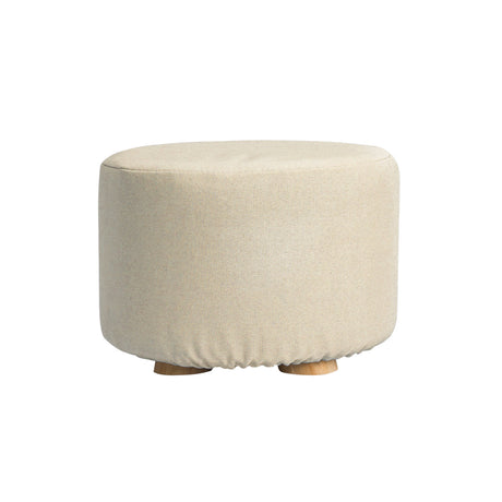 La Bella Round Faux Linen Ottoman with Wooden Legs Beige Black or Dark Blue — Allure Home Collections