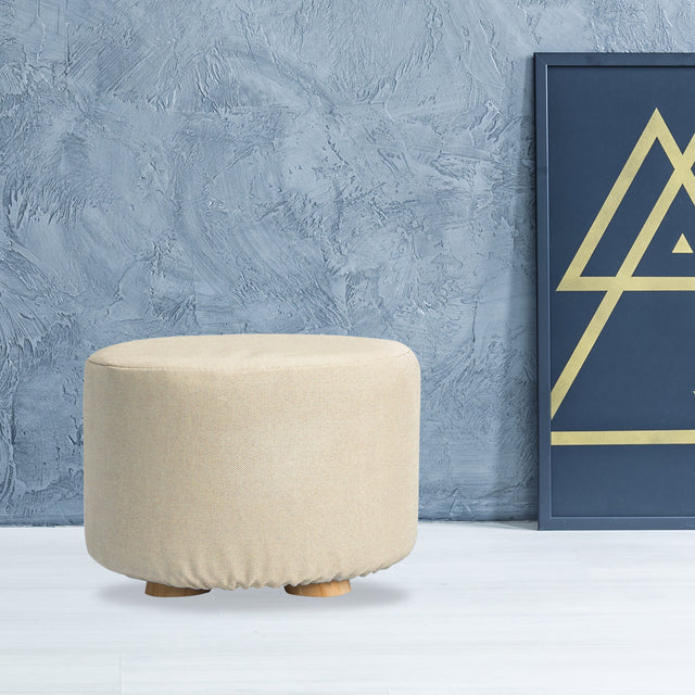 La Bella Round Faux Linen Ottoman with Wooden Legs Beige Black or Dark Blue — Allure Home Collections