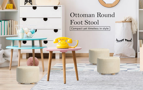 La Bella Upholstered Round Ottoman Set of 2 Wooden Legs Beige Black or Dark Blue — Allure Home Collections