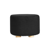 La Bella Round Faux Linen Ottoman with Wooden Legs Beige Black or Dark Blue — Allure Home Collections