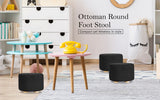 La Bella Round Faux Linen Ottoman with Wooden Legs Beige Black or Dark Blue — Allure Home Collections