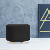 La Bella Round Faux Linen Ottoman with Wooden Legs Beige Black or Dark Blue — Allure Home Collections