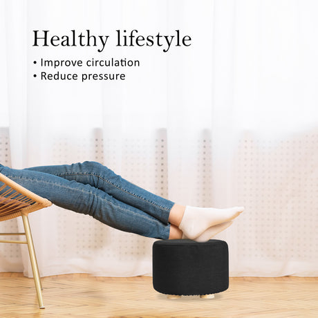La Bella Upholstered Round Ottoman Set of 2 Wooden Legs Beige Black or Dark Blue — Allure Home Collections