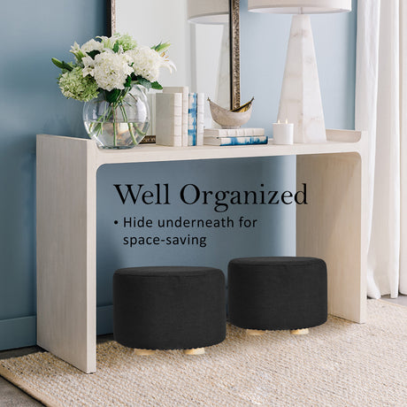 La Bella Upholstered Round Ottoman Set of 2 Wooden Legs Beige Black or Dark Blue — Allure Home Collections