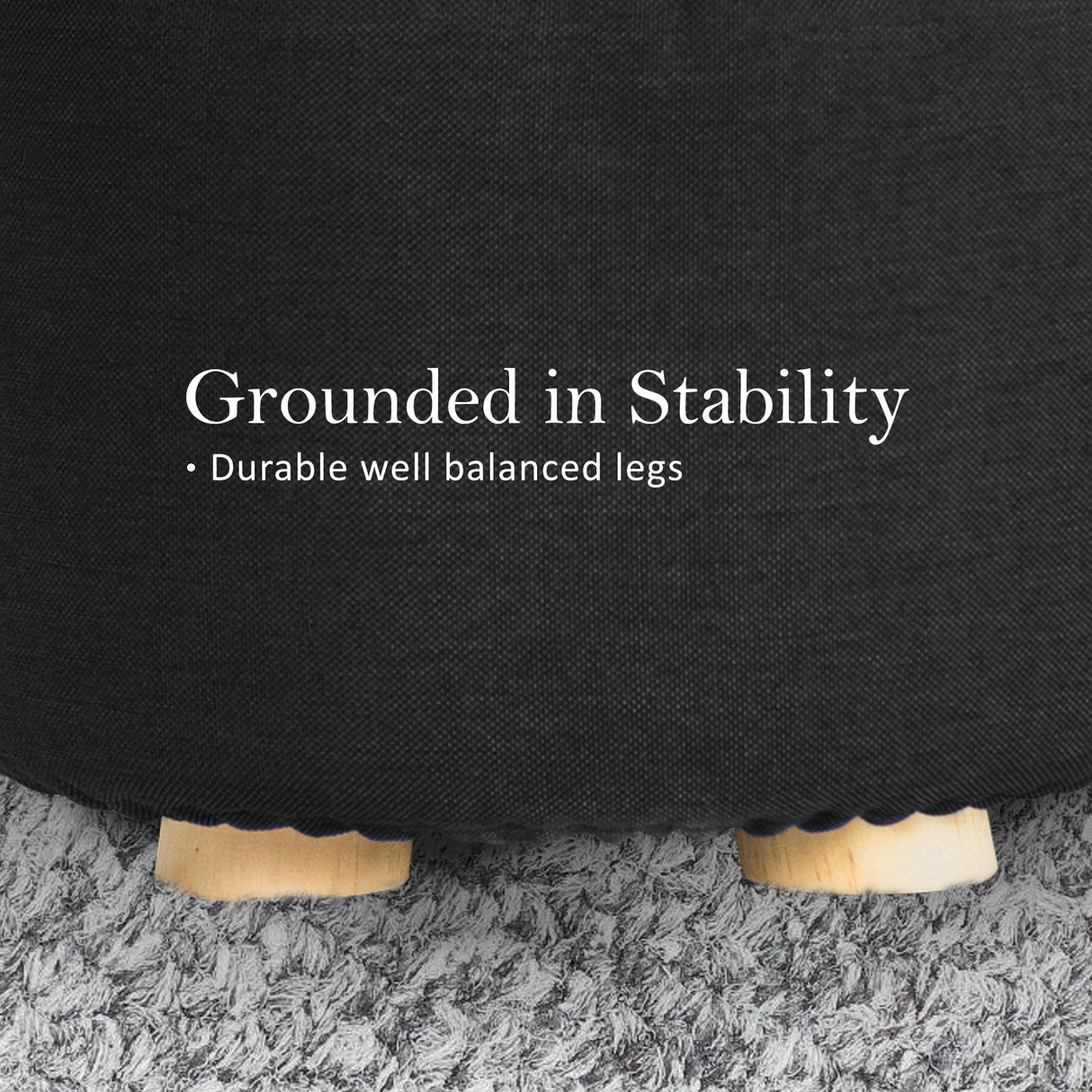 La Bella Upholstered Round Ottoman Set of 2 Wooden Legs Beige Black or Dark Blue — Allure Home Collections