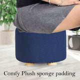 La Bella Round Faux Linen Ottoman with Wooden Legs Beige Black or Dark Blue — Allure Home Collections