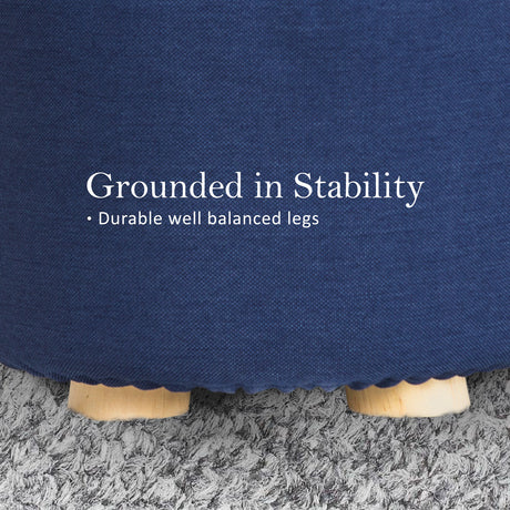 La Bella Round Faux Linen Ottoman with Wooden Legs Beige Black or Dark Blue — Allure Home Collections