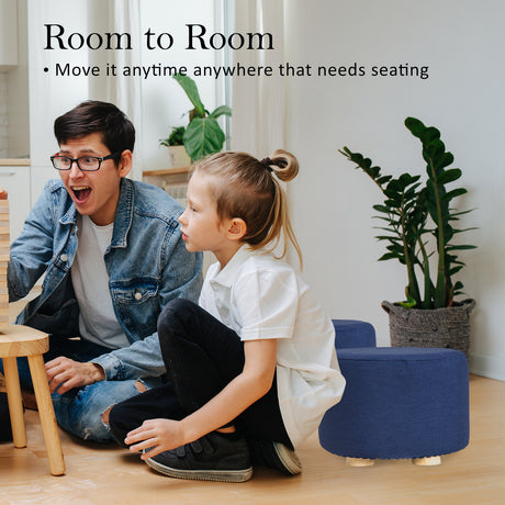 La Bella Round Faux Linen Ottoman with Wooden Legs Beige Black or Dark Blue — Allure Home Collections