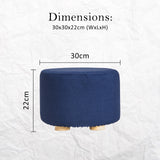 La Bella Round Faux Linen Ottoman with Wooden Legs Beige Black or Dark Blue — Allure Home Collections