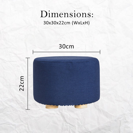 La Bella Round Faux Linen Ottoman with Wooden Legs Beige Black or Dark Blue — Allure Home Collections