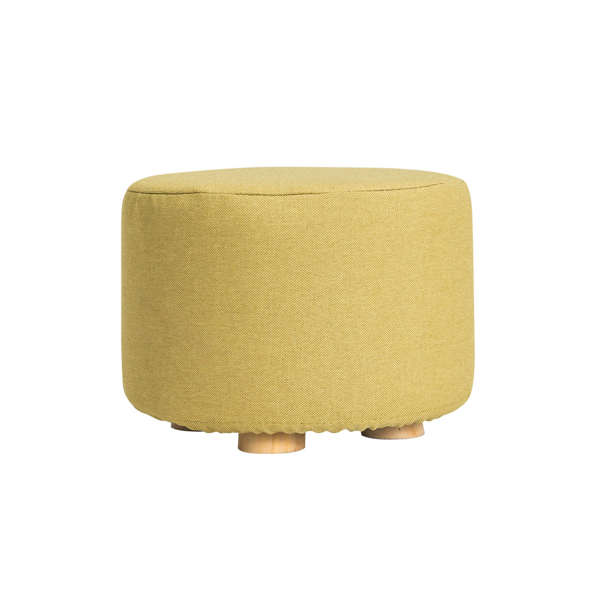 La Bella Round Faux Linen Ottoman with Wooden Legs Beige Black or Dark Blue — Allure Home Collections