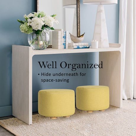 La Bella Round Faux Linen Ottoman with Wooden Legs Beige Black or Dark Blue — Allure Home Collections