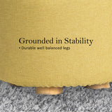 La Bella Round Faux Linen Ottoman with Wooden Legs Beige Black or Dark Blue — Allure Home Collections