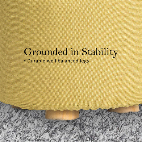 La Bella Round Faux Linen Ottoman with Wooden Legs Beige Black or Dark Blue — Allure Home Collections