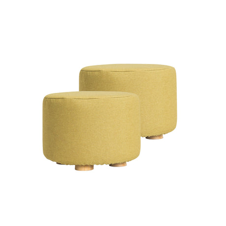 La Bella Upholstered Round Ottoman Set of 2 Wooden Legs Beige Black or Dark Blue — Allure Home Collections