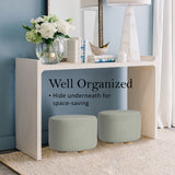 La Bella Round Faux Linen Ottoman with Wooden Legs Beige Black or Dark Blue — Allure Home Collections