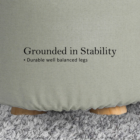 La Bella Round Faux Linen Ottoman with Wooden Legs Beige Black or Dark Blue — Allure Home Collections