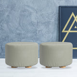 La Bella Upholstered Round Ottoman Set of 2 Wooden Legs Beige Black or Dark Blue — Allure Home Collections