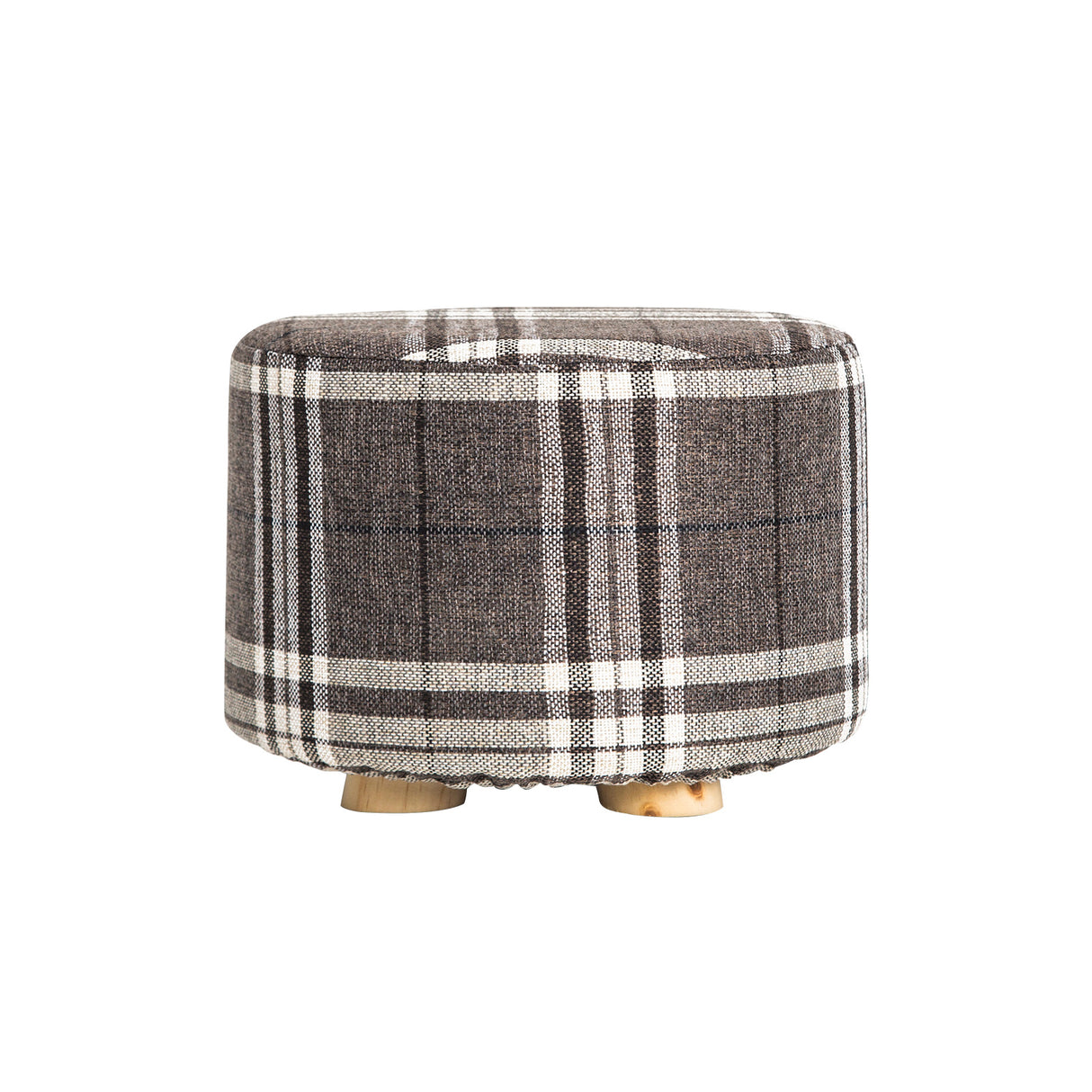 La Bella Round Faux Linen Ottoman with Wooden Legs Beige Black or Dark Blue — Allure Home Collections