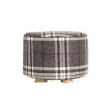 La Bella Round Faux Linen Ottoman with Wooden Legs Beige Black or Dark Blue — Allure Home Collections