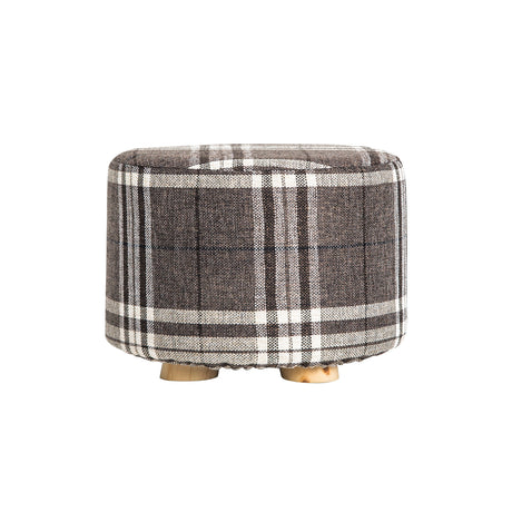 La Bella Round Faux Linen Ottoman with Wooden Legs Beige Black or Dark Blue — Allure Home Collections