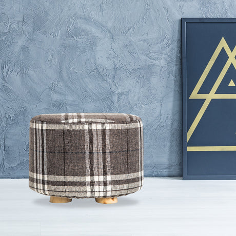 La Bella Round Faux Linen Ottoman with Wooden Legs Beige Black or Dark Blue — Allure Home Collections